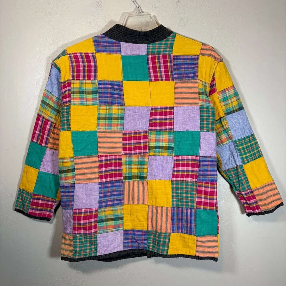 OSY Vintage Patchwork Quilted Jacket Womens Medium Multi Color Plaid‎ Boho Coat